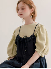 Robe longue en lin à ourlet volanté et boutonnée sur le devant