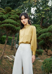 High-Waisted Wide-Leg Silk Pants with Tailored Fit