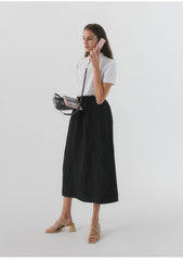 Elastic Waist Linen Midi Skirt with Back Zip Closure for Women