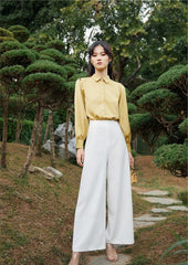 High-Waisted Wide-Leg Silk Pants with Tailored Fit