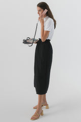 Elastic Waist Linen Midi Skirt with Back Zip Closure for Women
