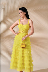 Antoinette Bustier Tiered Ruffle Tulle Midi Dress