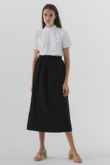 Elastic Waist Linen Midi Skirt with Back Zip Closure for Women