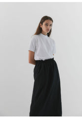 Elastic Waist Linen Midi Skirt with Back Zip Closure for Women