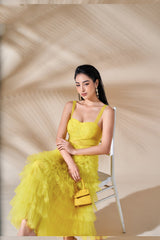 Antoinette Bustier Tiered Ruffle Tulle Midi Dress
