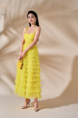 Antoinette Bustier Tiered Ruffle Tulle Midi Dress