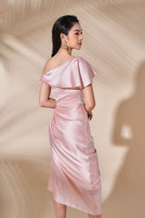 Annette Off Shoulder Draped Midi Silk Dress