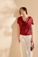 Silk Cowl Neck Top with Relaxed Fit and Soft Draped Finish