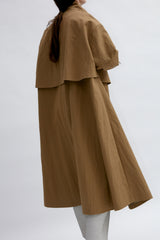 Double-Breasted Long Linen Jacket with Structured Collar and Belted Cuffs