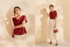 Silk Cowl Neck Top with Relaxed Fit and Soft Draped Finish