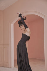 Lynda Off Shoulder Long Sleeve Shirred Maxi Dress