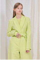 Tailored Linen Blazer with Structured Cuffs and Classic Button Front