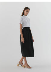 Elastic Waist Linen Midi Skirt with Back Zip Closure for Women