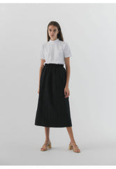 Elastic Waist Linen Midi Skirt with Back Zip Closure for Women