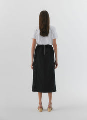 Elastic Waist Linen Midi Skirt with Back Zip Closure for Women