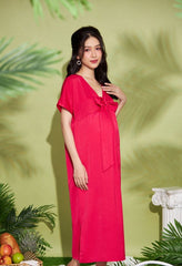 Silk Midi Dress with Bow Detail and Relaxed Silhouette