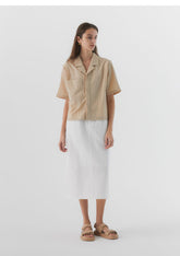 Short Sleeve Linen Shirt with Notch Collar for Women