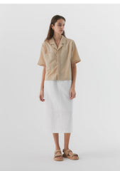 Short Sleeve Linen Shirt with Notch Collar for Women