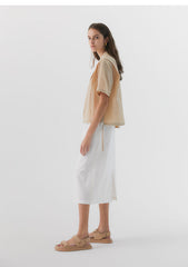 Short Sleeve Linen Shirt with Notch Collar for Women