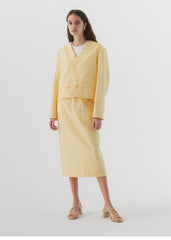 V-Neck Buttoned Linen Blazer with Pocket Detail for Women