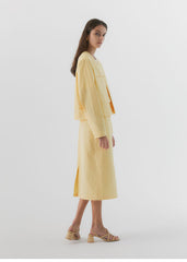 V-Neck Buttoned Linen Blazer with Pocket Detail for Women