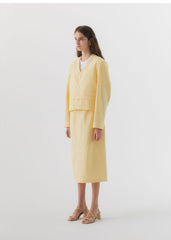 V-Neck Buttoned Linen Blazer with Pocket Detail for Women