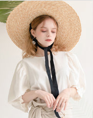 Linen Puff Sleeve Blouse with Back Button Detail and Gathered Elastic Cuffs