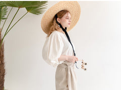 High-Waisted Wrap Midi Skirt in Soft Linen