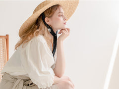 Linen Puff Sleeve Blouse with Back Button Detail and Gathered Elastic Cuffs