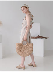 Linen Midi Dress with Button Detail and Wide Shoulder Straps