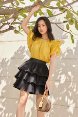 Tiered Organza Skirt with Pleated Ruffles and High Waist for Elegant Day-to-Night Styling