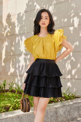 Organza Blouse with Pleated Ruffle Sleeves and Round Neckline for Elegant Daywear Looks