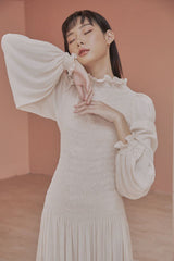 Doreen High Neck Long Bishop Sleeves Shirred Tiered Maxi Dress