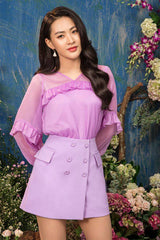 High-Waisted Buttoned Linen Skirt with Tailored A-Line Silhouette