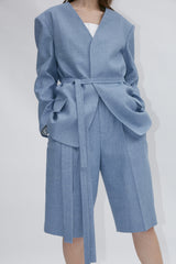 Tailored Belted Linen Blazer with Soft Structure