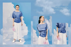 Silk Boatneck Top with Side Tie and Relaxed Draped Fit