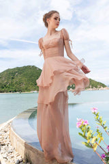Robe longue Caroline en organza à manches courtes et col carré