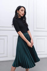 Short-sleeve high-neck silk top with ribbed texture and flattering fitted silhouette