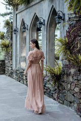 Geneva Pleated Short Sleeve Organza Formal Maxi Dress