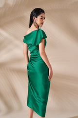 Annette Off Shoulder Draped Midi Silk Dress