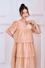 Tiered Ruffle Midi Dress in Lightweight Organza Fabric