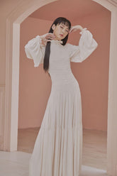 Doreen High Neck Long Bishop Sleeves Shirred Tiered Maxi Dress