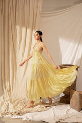 Silk Organza Tiered Maxi Dress with Spaghetti Straps and Gathered Skirt Design
