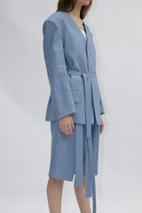Tailored Belted Linen Blazer with Soft Structure