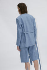Tailored Belted Linen Blazer with Soft Structure