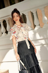 Layered Organza Midi Skirt with Pleated Tiers and High Waist for Elegant Everyday Styling