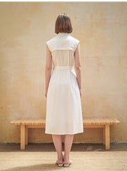 Sleeveless Wrap Midi Dress in Premium Linen with Belted Waist