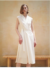 Sleeveless Wrap Midi Dress in Premium Linen with Belted Waist