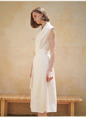 Sleeveless Wrap Midi Dress in Premium Linen with Belted Waist