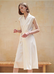 Sleeveless Wrap Midi Dress in Premium Linen with Belted Waist